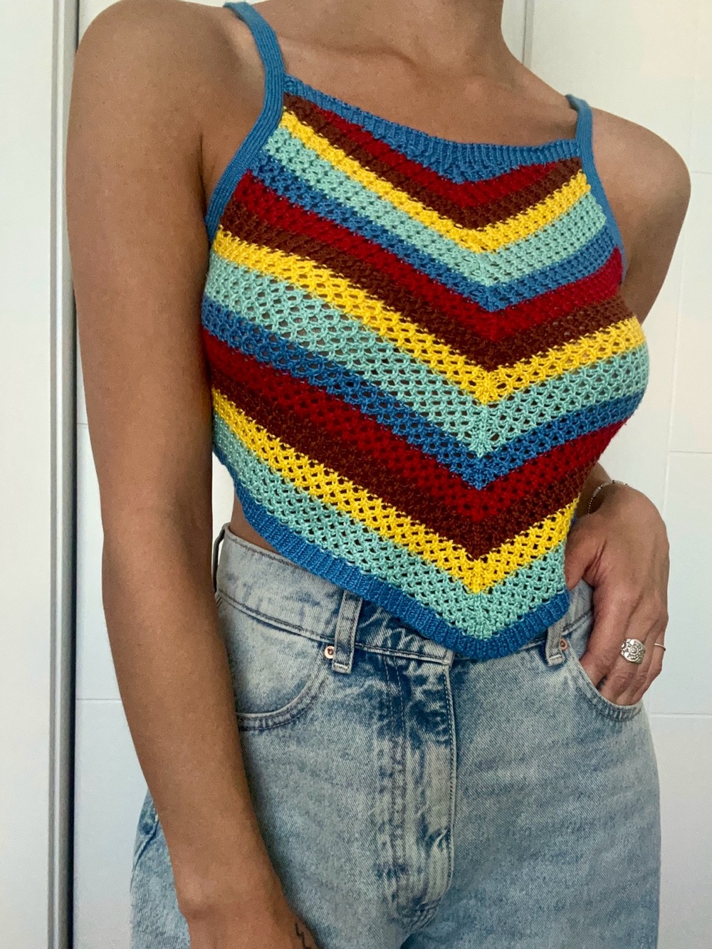 Striped Crochet Knit Halter Top
